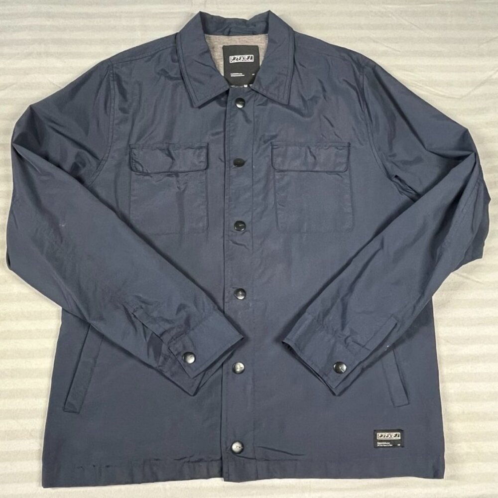 Ezekiel Jacket Mens Medium Navy Blue Nylon Snap Button Shirt Coat Lined Pockets